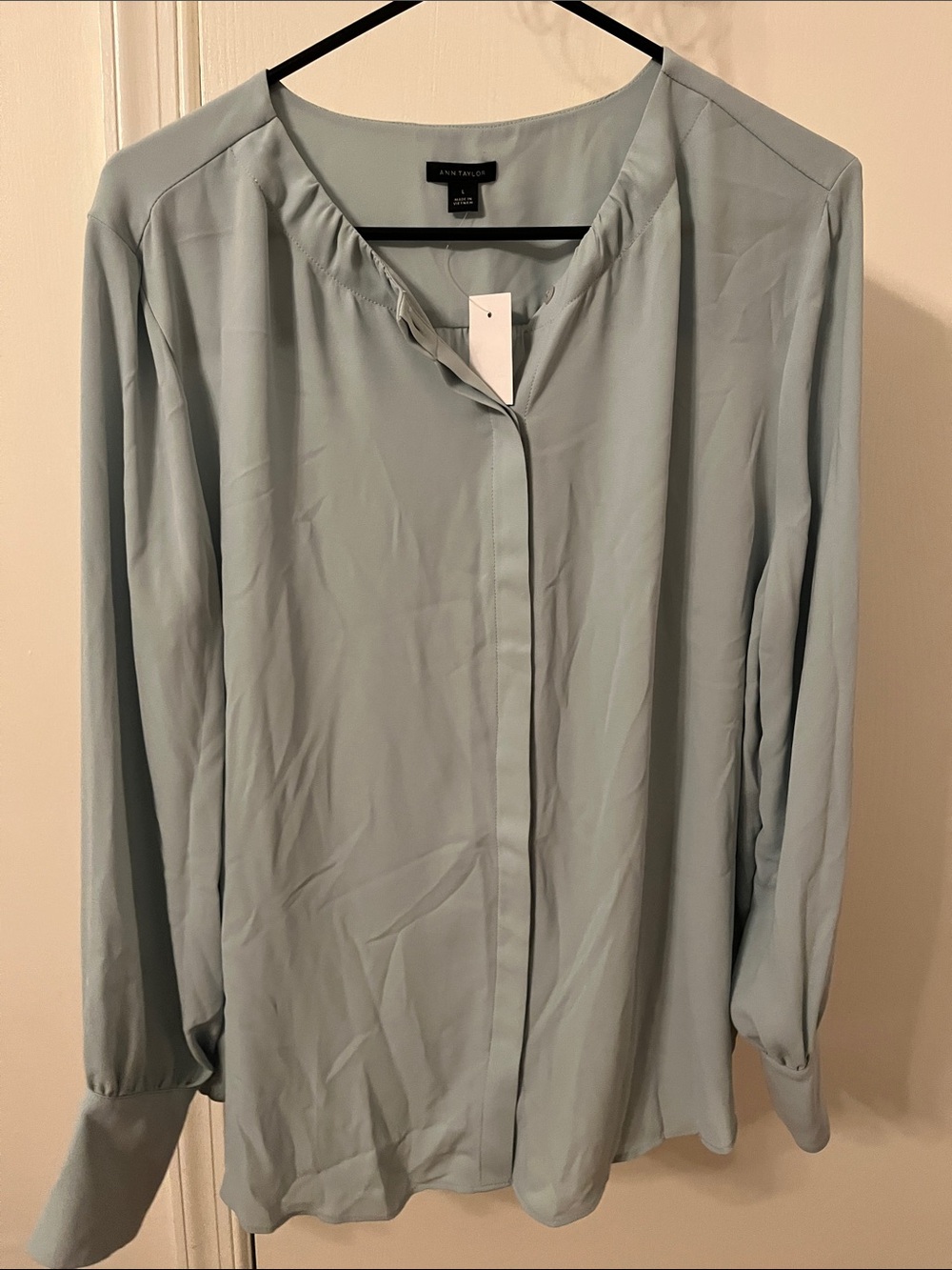 Anne Klein Pale Blue Button-Front Long Sleeve Blouse